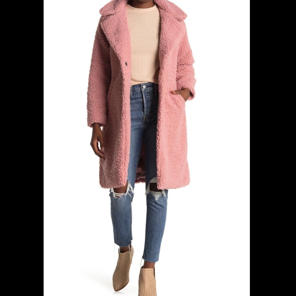 Lucky Brand Faux Shearling Mid Coat in Pink